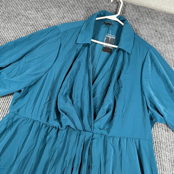 torrid Dresses & Skirts - Torrid Maxi Dress Womens 3 Teal Collared V Neck Long Sleeve Plus Size Flowy New